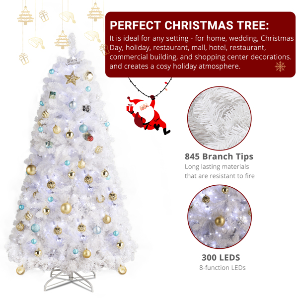 6ft 845 Branches Hanging Tree Structure PVC Material White Round Head 300 Lights Cool Color 8 Modes With Remote Control Christmas Tree