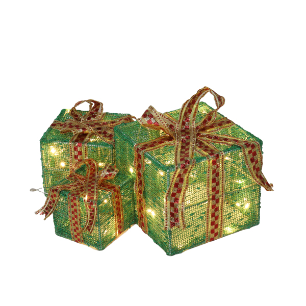 3pcs 60 Lights, Dusting Mesh, Streamer Bow, Battery Type (Not Included) Garden Gift Box Decoration