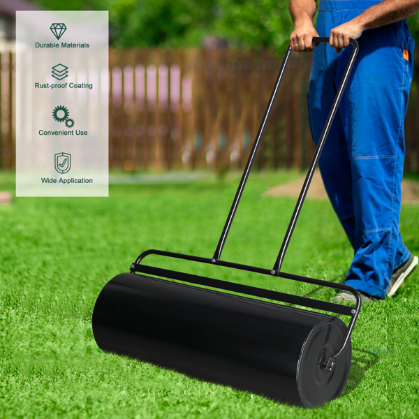 36in Cylindrical Iron Lawn Roller  Black