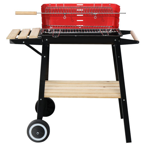 85*42*86cm Four Legs With Wheels Square Enamel Charcoal Oven Black Red