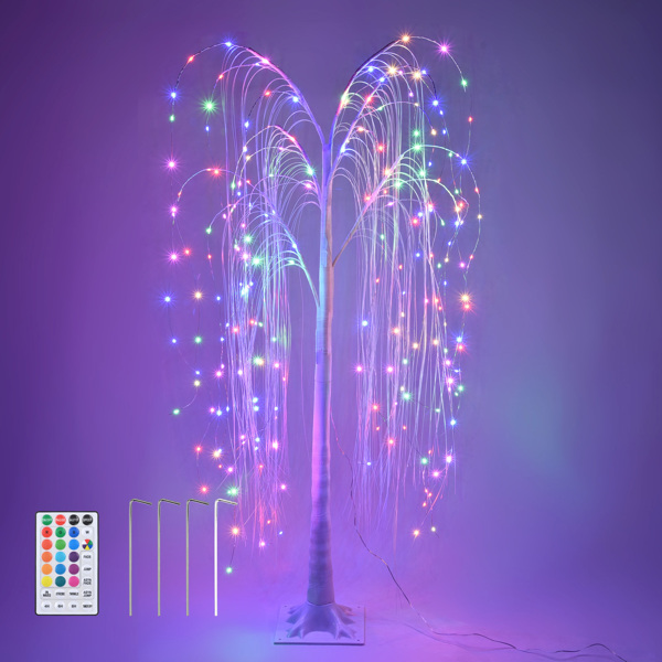 216 LED 5FT Colorful Lighted Willow Tree, LED Tree with Remote, Willow Tree with Multicolored White String Lights for Indoor Outdoor Christmas Party Home Wedding Decor