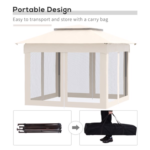 11ft x 11ft Pop Up Canopy, Outdoor Patio Gazebos Shelter Beige-AS
