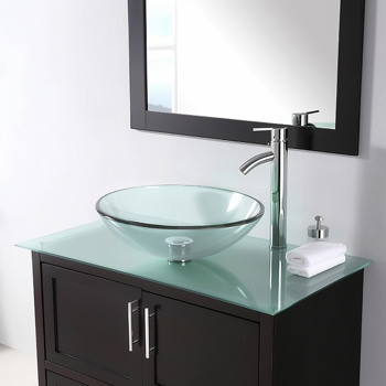 Clear  16\\"  Glass Vessel Bathroom Sink combines great aesthetics and functionality  for your bathroom, lavatory, washstand, half bath, etc.（No shipping on weekends.）