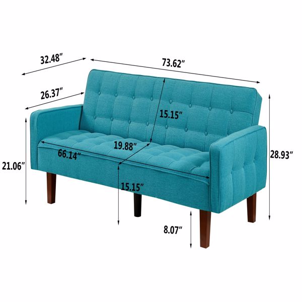 Adjustable backrest, solid wood frame, 3-person sofa chair for living room, study room-Blue