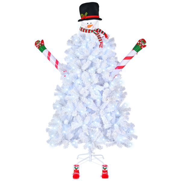 6.5ft Automatic Tree Structure Snowman Shape PVC Material 700 Branches White Flocking 140 Lights Cool Color 8 Modes Christmas Tree