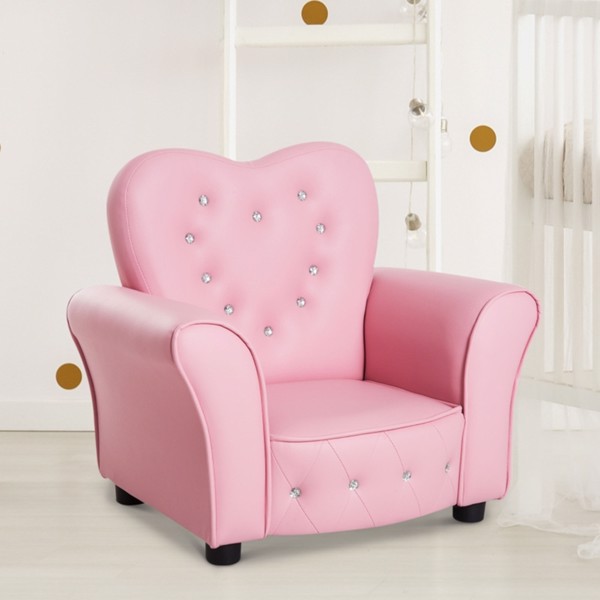 Kids Sofa Toddler Tufted Upholstered Sofa Chair Princess Couch with Diamond Decoration -AS (Swiship-Ship)（Prohibited by WalMart）