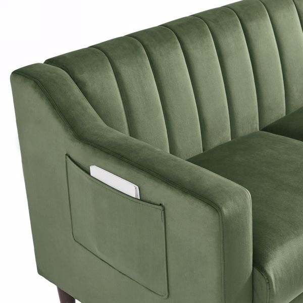 Modern velvet fabric single person sofa side chair with solid wood legs, used in bedroom, living room and office-Green