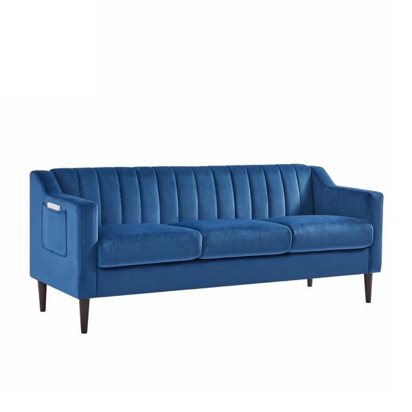 Modern Chesterfield Sofa, Comfortable Upholstered Sofa, Velvet Fabric, Wooden Frame with Wooden Legs, Suitable for Living Room/Bedroom/Office, 3 Seat Sofa -Blue