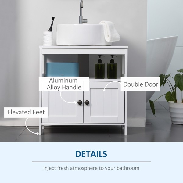 Sink Storage Cabinet, Under Sink Cabinet with Double Doors, Bathroom Vanity Cabinet with Shelves, White-AS
