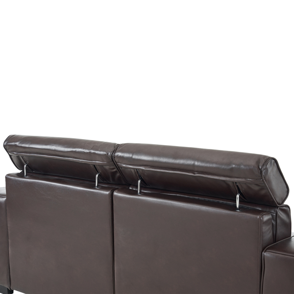 221*96*83cm Retro PU 26cm Fully Detachable Armrests Two Seats With Side Pockets Full Pull Points Indoor Double Sofa Brown