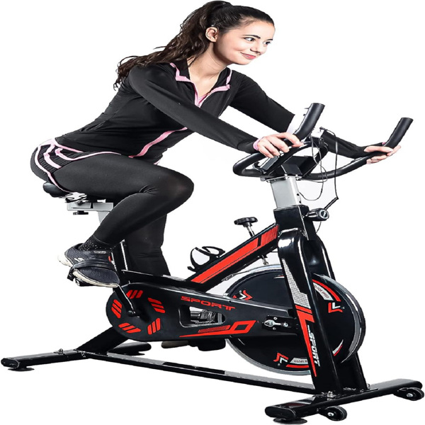 Exercise Stationary Bike 330 Lbs Weight Capacity, Spin Indoor Cycling Bike with LCD Monitor and Comfortable Seat Cushion for Home Gym Cardio Fitness Training