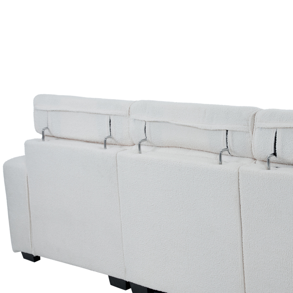 306*96*83cm Teddy Velvet, 26cm Fully Detachable Armrests, Three-Seater With Side Pockets, Backrest Pull Points, Indoor Multi-Person Sofa, Off-White