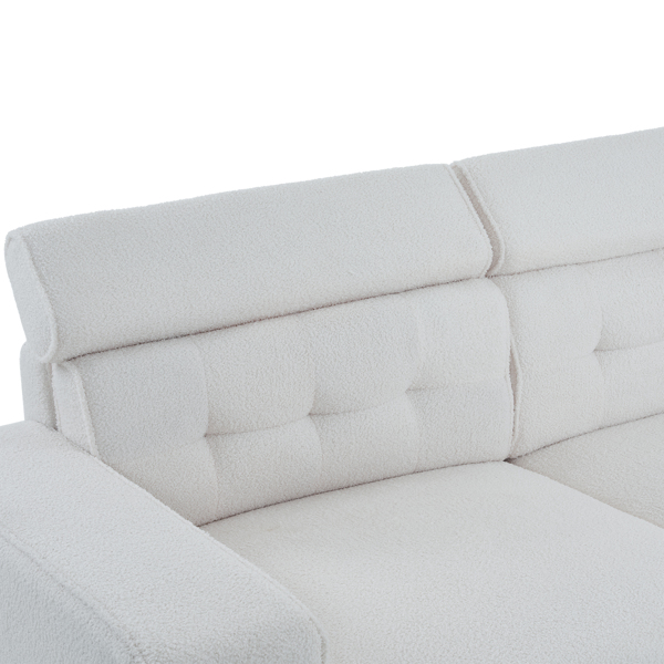 221*96*83cm Teddy Velvet 26cm Fully Detachable Armrests Two Seats With Side Pockets Backrest Pull Points Indoor Double Sofa Off-White