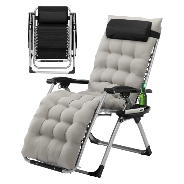 Infinity Zero Gravity Chair with Pad, Patio Chairs with Pillow and Utility Tray Adjustable Folding Recliner for Deck,Patio,Beach,Yard,Grey