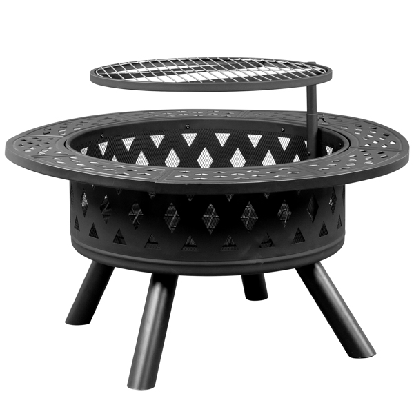 38in Metal Fire Pit with Cooking Grates Black