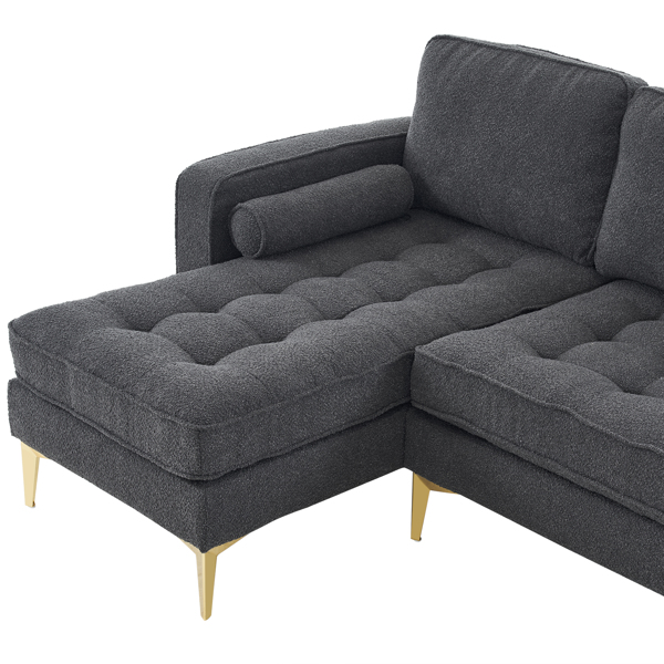 218*141*87cm Boucle Yarn, Diamond-Shaped Gold-Plated Three-Pronged Legs, Three-Seater With Footstool, Indoor Modular Sofa, Dark Grey