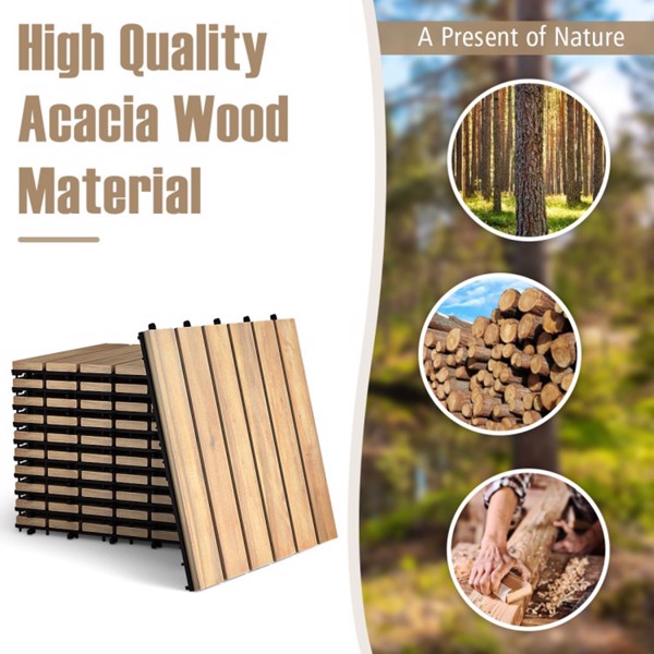 10 Pieces 12 x 12 Inch Acacia Wood Interlocking Tile Flooring-AS