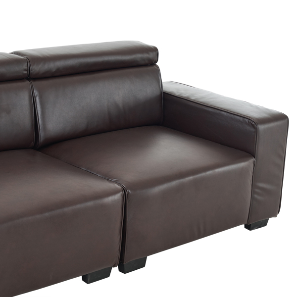 221*96*83cm Retro PU 26cm Fully Detachable Armrests Two Seats With Side Pockets Full Pull Points Indoor Double Sofa Brown