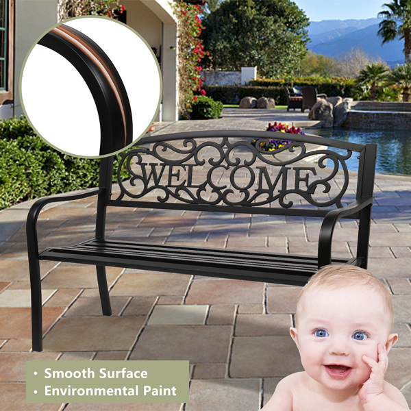 50" Outdoor Welcome Backrest Cast Iron&PVC Bench 