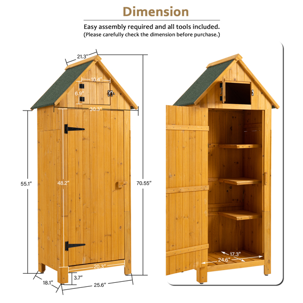 Outdoor Tool Storage Cabinet, Wooden Fir Garden Shed with Single Storage Door