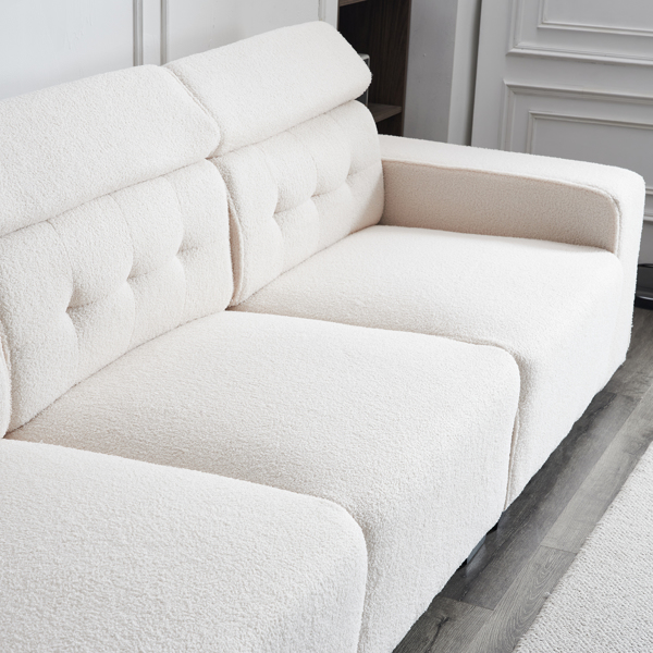 306*96*83cm Teddy Velvet, 26cm Fully Detachable Armrests, Three-Seater With Side Pockets, Backrest Pull Points, Indoor Multi-Person Sofa, Off-White