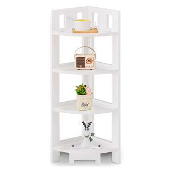 Corner Shelf, 4-Tier Display Shelves, Wood Storage Stand, Multipurpose Shelving Unit for Small Space, Home Office, Bathroom Corner