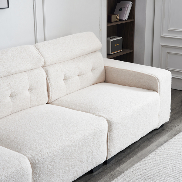 306*96*83cm Teddy Velvet, 26cm Fully Detachable Armrests, Three-Seater With Side Pockets, Backrest Pull Points, Indoor Multi-Person Sofa, Off-White