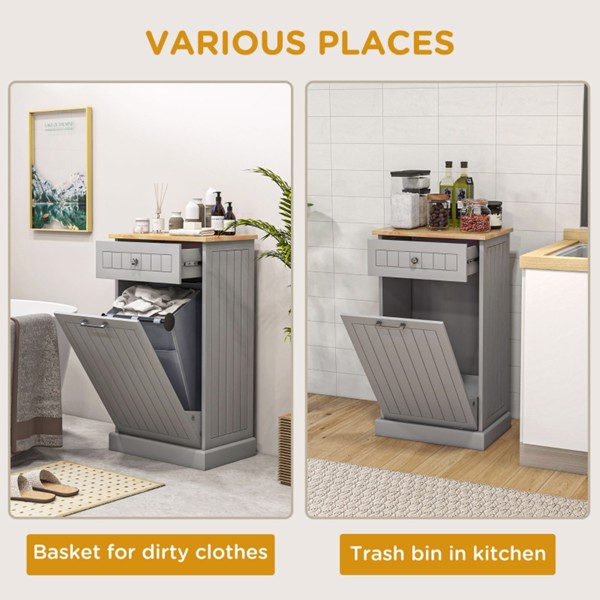 Kitchen Tilt Out Trash Bin Cabinet Free Standing Recycling Cabinet Trash Can Holder With Drawer, Gray-AS