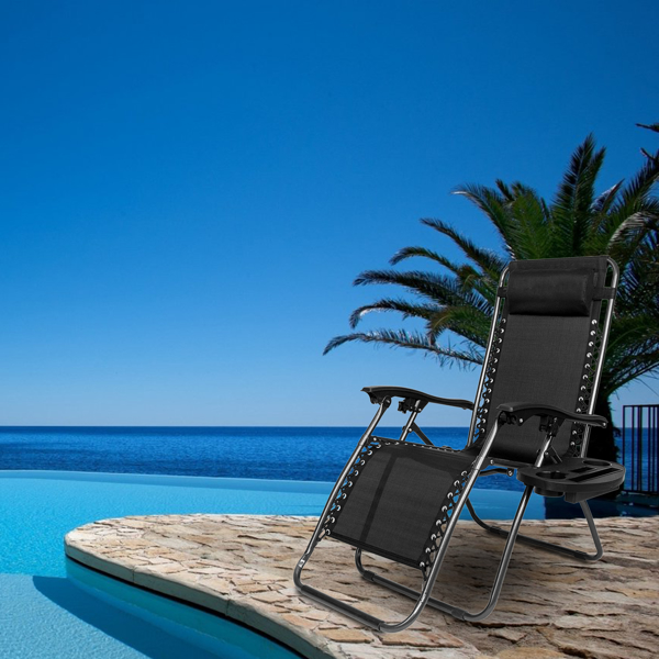 Infinity Zero Gravity Chair Pack 2, Outdoor Lounge Patio Chairs with Pillow and Utility Tray Adjustable Folding Recliner for Deck,Patio,Beach,Yard, Black