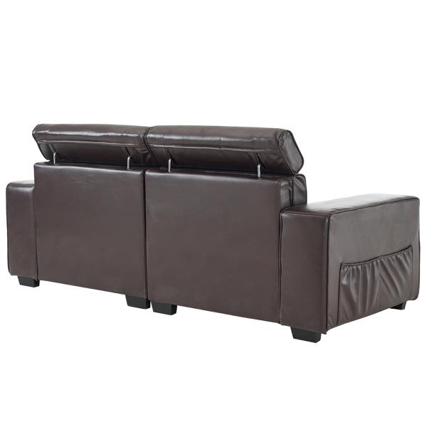 221*96*83cm Retro PU 26cm Fully Detachable Armrests Two Seats With Side Pockets Full Pull Points Indoor Double Sofa Brown