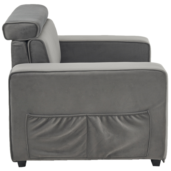 136*96*83cm Velvet 26cm Fully Removable Armrests Single Seat With Side Pockets Backrest Pull Points Indoor Single Sofa Dark Gray