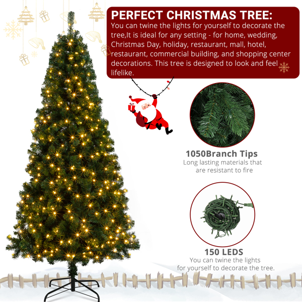 6ft PVC Material DIY 150 Lights Warm Color 8 Modes 1050 Branches Christmas Tree Green