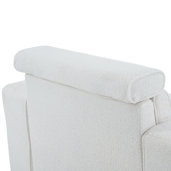 136*96*83cm Teddy Velvet 26cm Fully Removable Armrests Single Seat With Side Pockets Backrest Pull Point Indoor Single Sofa Off-White