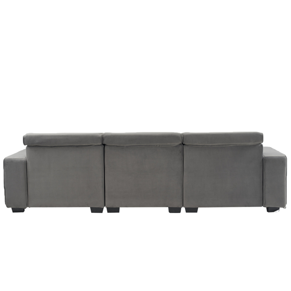 306*96*83cm Velvet, 26cm Fully Removable Armrests, Three-Seater With Side Pockets, Backrest Pull Points, Indoor Multi-Person Sofa, Dark Gray