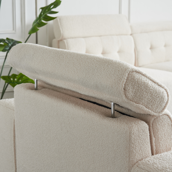 306*96*83cm Teddy Velvet, 26cm Fully Detachable Armrests, Three-Seater With Side Pockets, Backrest Pull Points, Indoor Multi-Person Sofa, Off-White