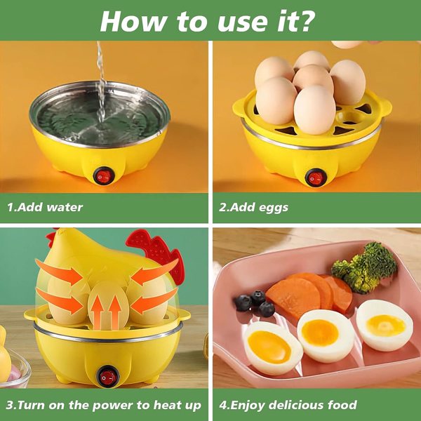 Egg Cooker, Egg Boiler with Steamer Attachment for Soft and Hard Boiled Eggs, Poached Boiled & Omelette Maker Machine Steamer, 7 Egg Capacity