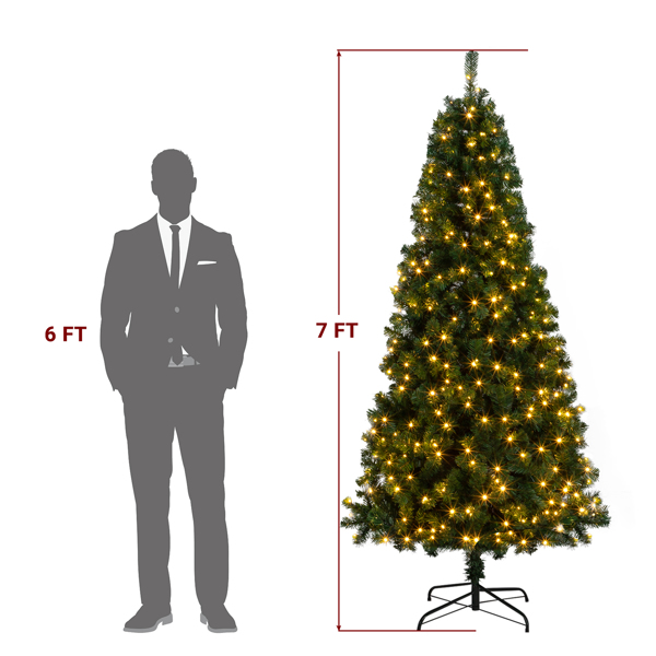 7ft 1100 Branches PVC Material DIY 200 Lights Warm Color 8 Modes Christmas Tree Green