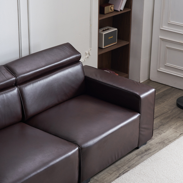 221*96*83cm Retro PU 26cm Fully Detachable Armrests Two Seats With Side Pockets Full Pull Points Indoor Double Sofa Brown