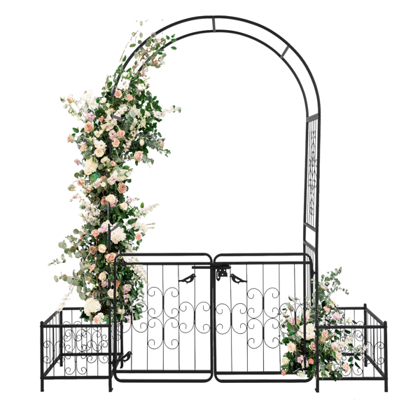 198.5*50*219cm Courtyard Arc Top With Door With Planting Frame Iron Art Iron Arch Black