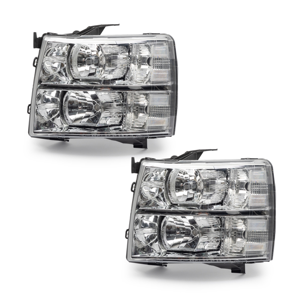 Pair Chrome Headlights Clear Lens For 2007-2013 Chevy Silverado 1500 2500 3500