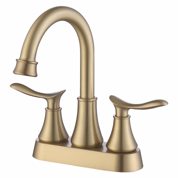 2-Handle 4-Inch Brushed Gold Bathroom Faucet, Bathroom Vanity Sink Faucets with Pop-up Drain and Supply Hoses [Unable to ship on weekends, please place orders with caution]