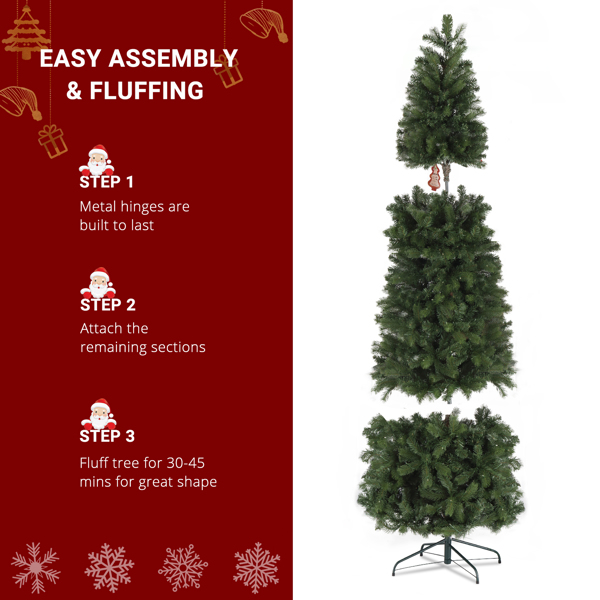 7.5ft Pencil Shape Automatic Tree Structure PVC Material 1090 Round Heads 350 Lights Warm Color With Colorful 10 Modes, Christmas Tree Green