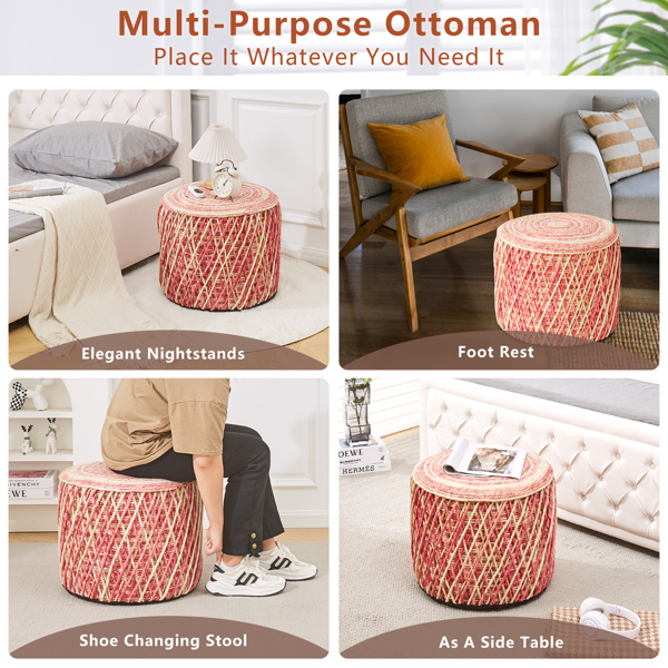 Ottoman Natural Braided Poof Rustic Handweave Lounge Pouffe Footrest Stool Poof Soft Padded Seat Boho Pouffe for The Living Room Bedroom Lounge Pink