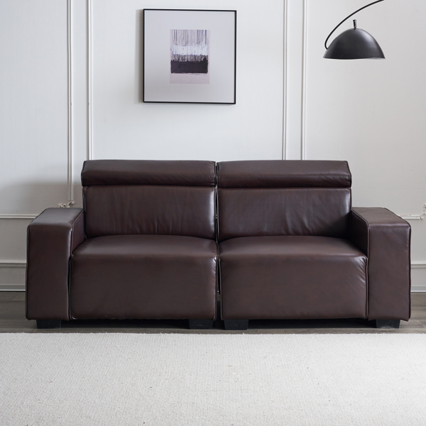 221*96*83cm Retro PU 26cm Fully Detachable Armrests Two Seats With Side Pockets Full Pull Points Indoor Double Sofa Brown