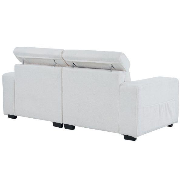 221*96*83cm Teddy Velvet 26cm Fully Detachable Armrests Two Seats With Side Pockets Backrest Pull Points Indoor Double Sofa Off-White