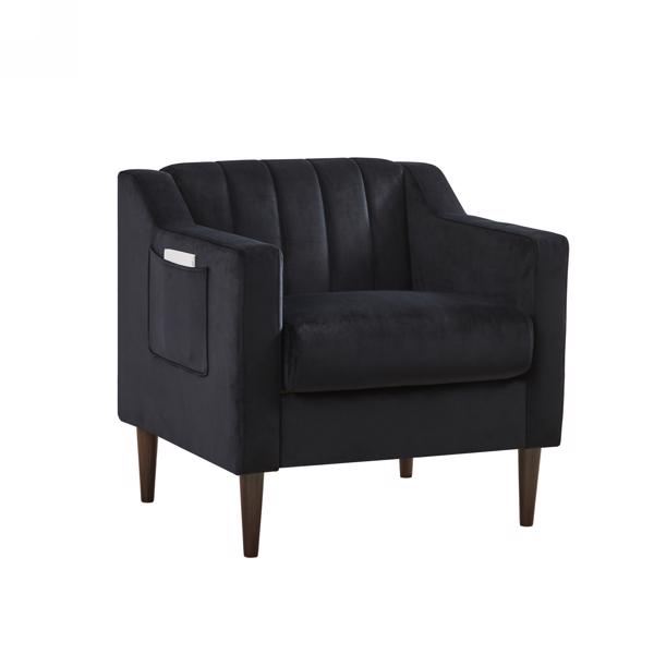 Modern velvet fabric single person sofa side chair with solid wood legs, used in bedroom, living room and office-Black