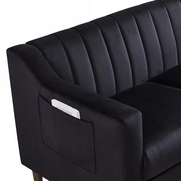 Modern Chesterfield Sofa, Comfortable Upholstered Sofa, Velvet Fabric, Wooden Frame with Wooden Legs, Suitable for Living Room/Bedroom/Office, 3 Seat Sofa - Black