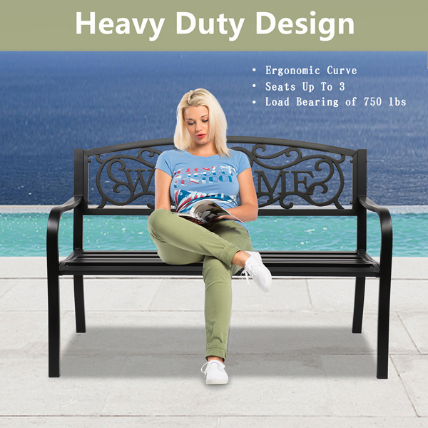50" Outdoor Welcome Backrest Cast Iron&PVC Bench 