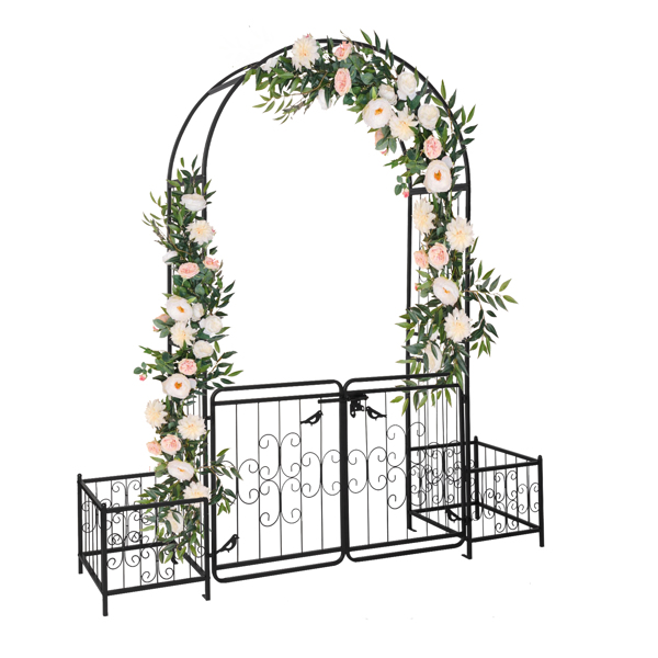 198.5*50*219cm Courtyard Arc Top With Door With Planting Frame Iron Art Iron Arch Black