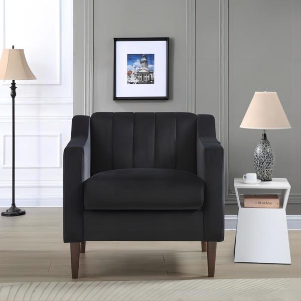 Modern velvet fabric single person sofa side chair with solid wood legs, used in bedroom, living room and office-Black